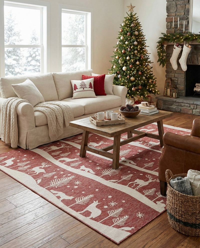 Garden Festivity Collection Area Rug - Evergreen Rectangle Red  lifestyle 50