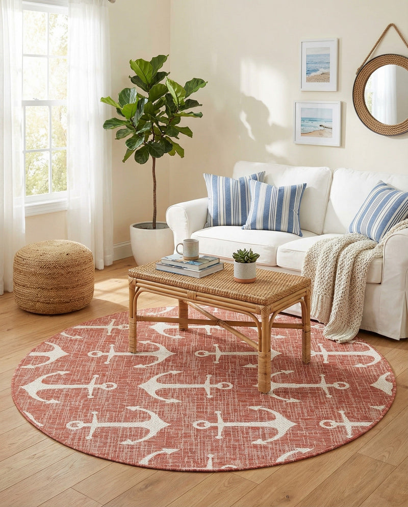Seaside Haven Rugs Collection Area Rug - Sapphire (Rust Red) Round Rust Red  lifestyle 40