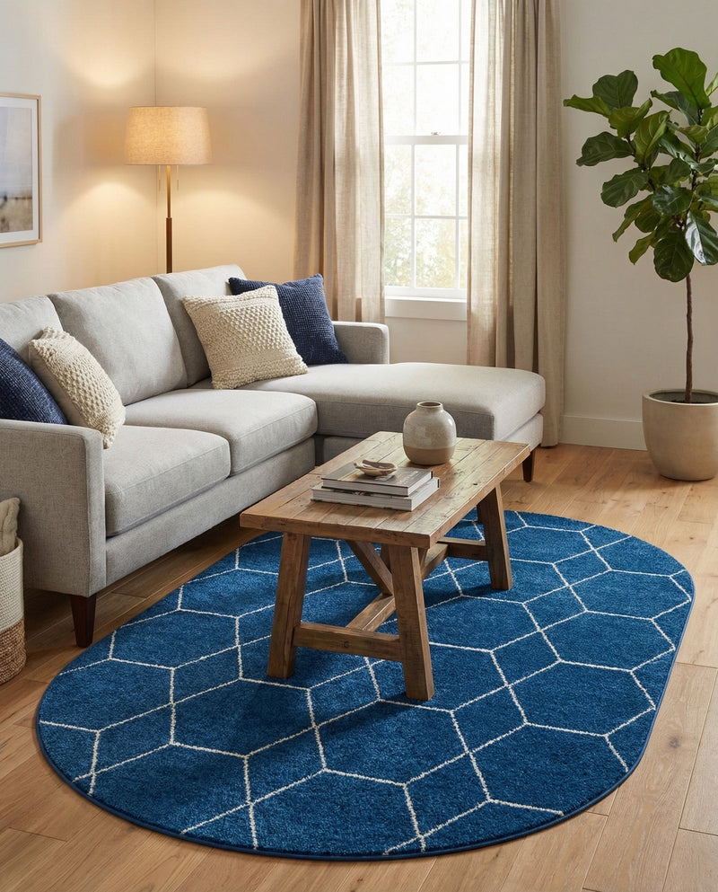 Trellis Mosaic Collection Area Rug - Arborville (Navy Blue) Oval Navy Blue  lifestyle 50