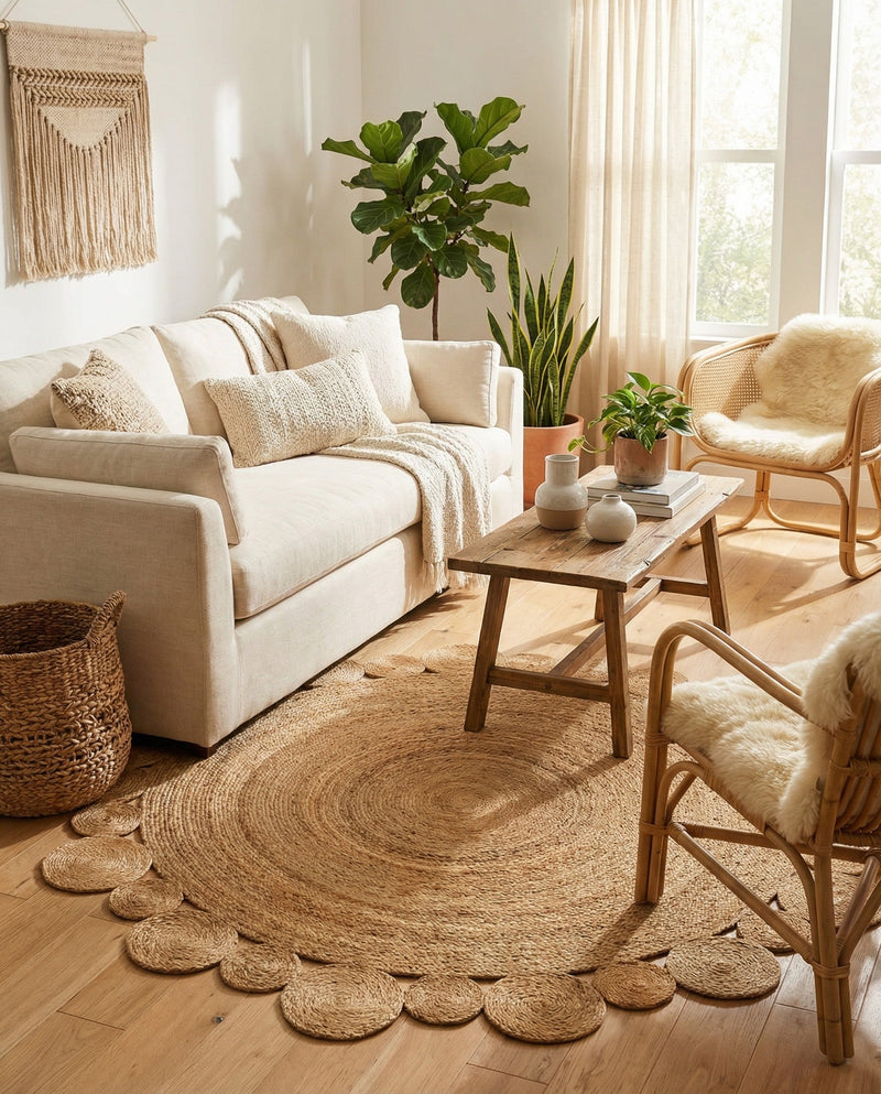 Woven Seaside Jute Collection Area Rug - Sienna Round Natural  lifestyle 54