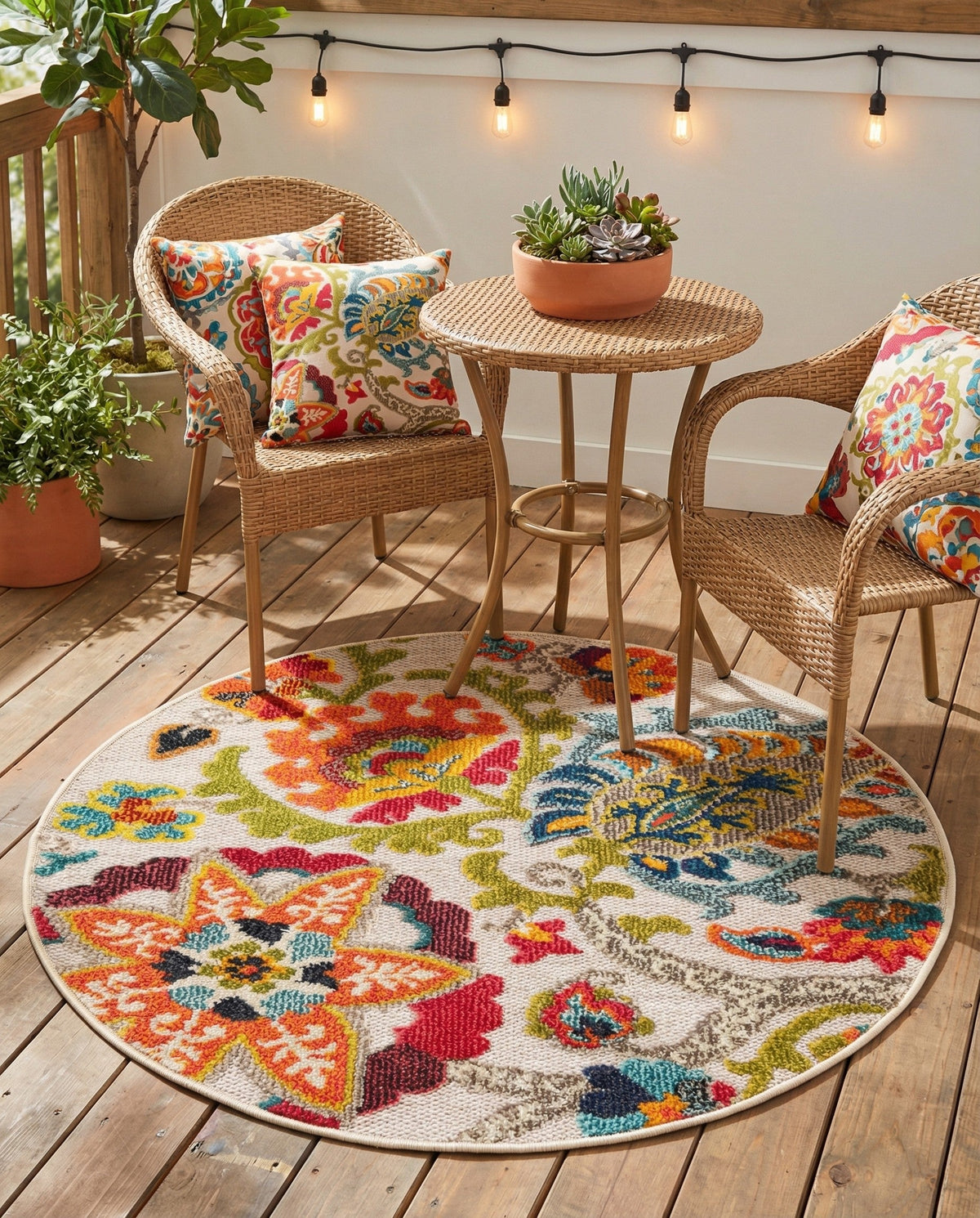 Outdoor Marrakesh Collection Area Rug - Fes Round Multi Beige  lifestyle 177