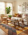Thar Cotton Collection Area Rug -  Munnar Square Brown Yellow Black  lifestyle 39
