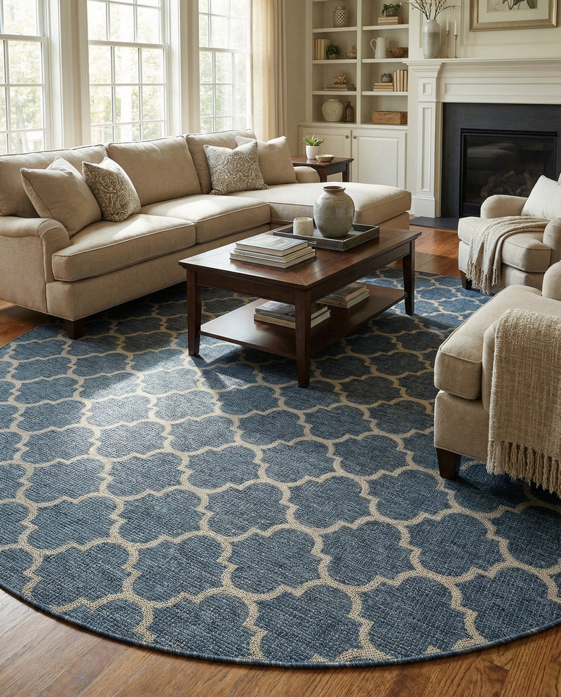 Savannah Pergola Collection Area Rug - Arbor (Navy Blue) Round Navy Blue  lifestyle 42