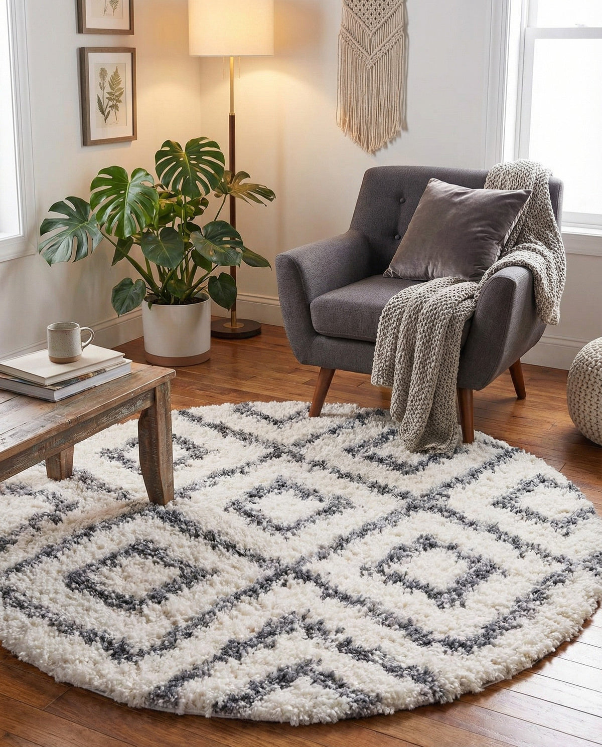 Cozy Cove Shag Collection Area Rug -  Dunes Round Ivory  lifestyle 99