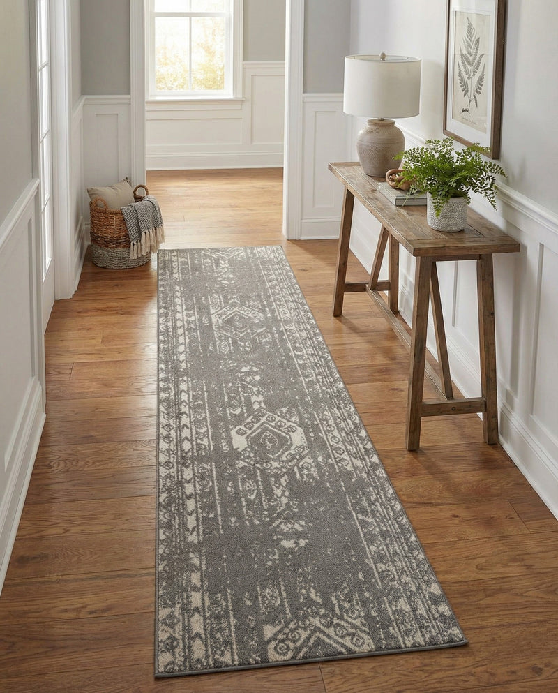 Brighton Stripes Collection Area Rug - Sussex (Gray and Ivory) Runner Gray and Ivory  lifestyle 68