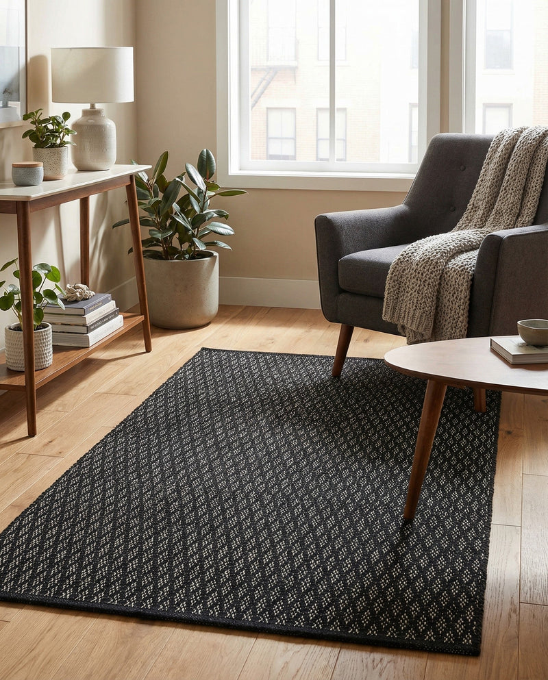 Trellis Wool Collection Area Rug - Cobbles Rectangle Black  lifestyle 20