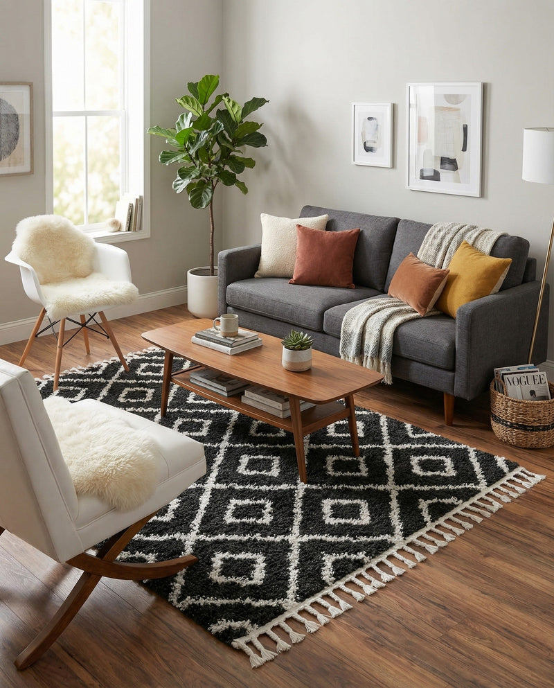 Cozy Cove Shag Collection Area Rug -  Dunes Rectangle Black and White  lifestyle 15
