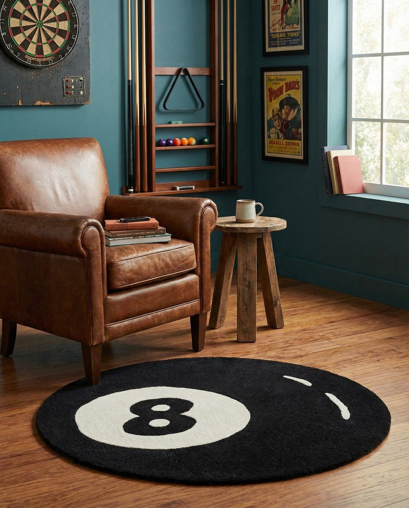Shepherd's Glen Wool Collection Area Rug - Peninsula Round Black and White  lifestyle 7