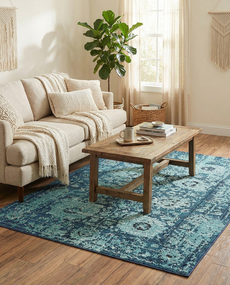 Chateau Elegance Collection Area Rug -  Louvre Rectangle Blue  lifestyle 79