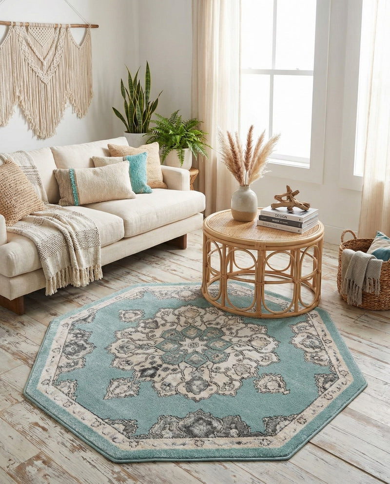 Beverly Grove Collection Area Rug - Melrose (Aqua) Octagon Aqua  lifestyle 65