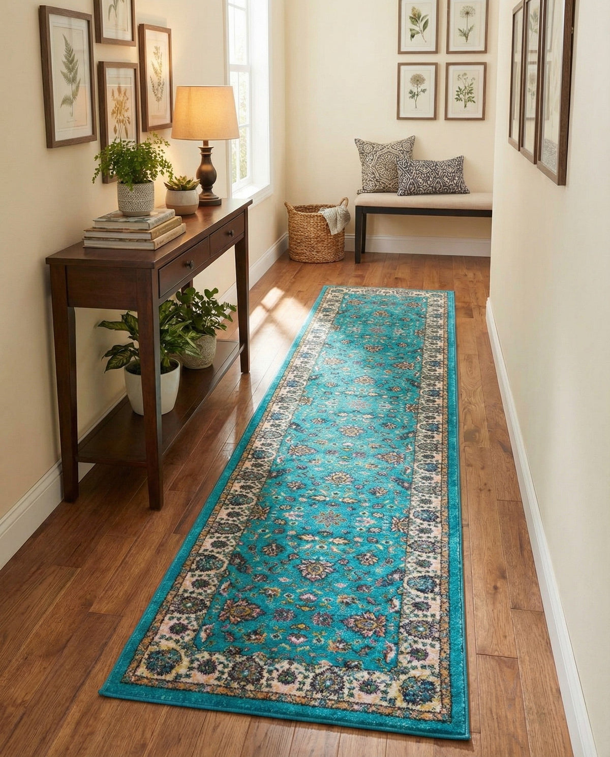 Casablanca Tapestry Collection Area Rug -  Marrakech (Arctic Aqua Blue) Runner Arctic Aqua Blue  lifestyle 50