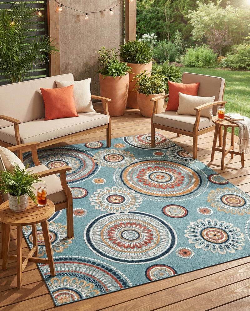 Seaside Blooms Collection Area Rug -  Eden Rectangle Light Blue  lifestyle 52