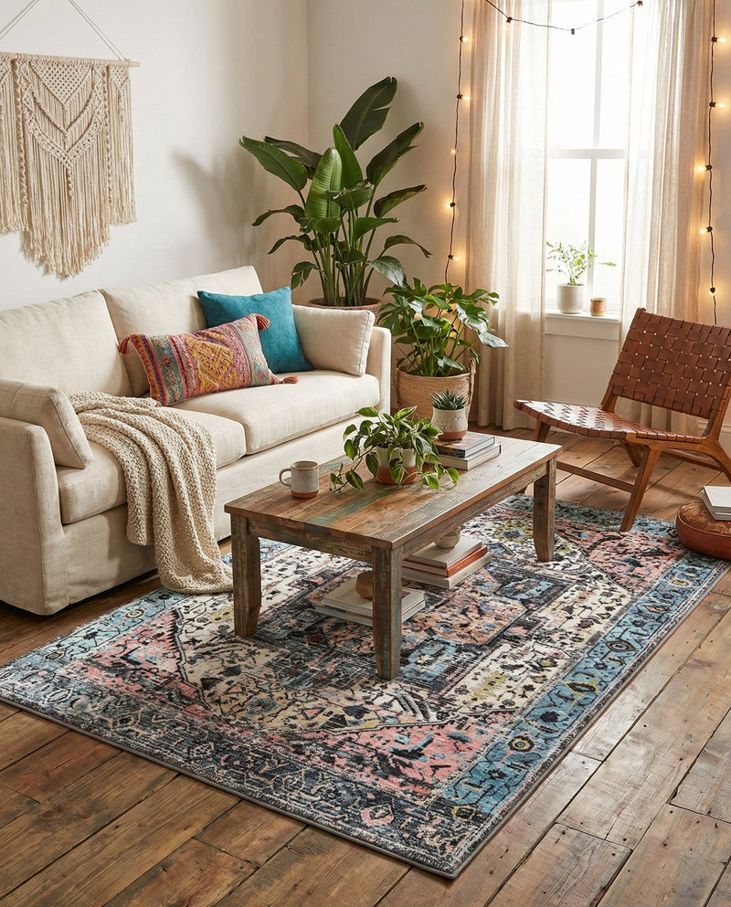 Casablanca Tapestry Collection Area Rug - Fes Rectangle Powder Blue  lifestyle 61