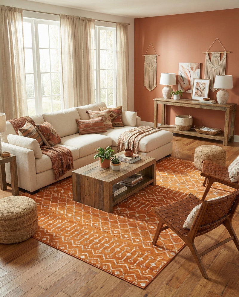 Marrakech Lattice Collection Area Rug - Medina (Orange) Rectangle Orange  lifestyle 10