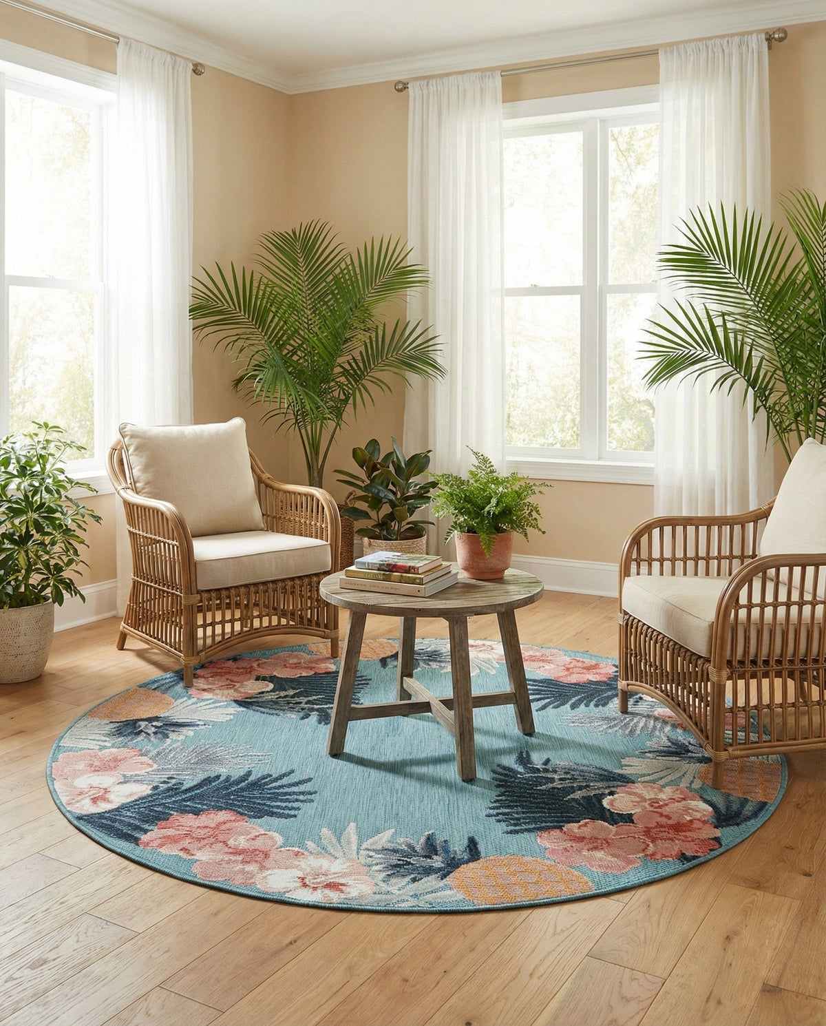 Seaside Blooms Collection Area Rug - Haven Round Blue  lifestyle 92