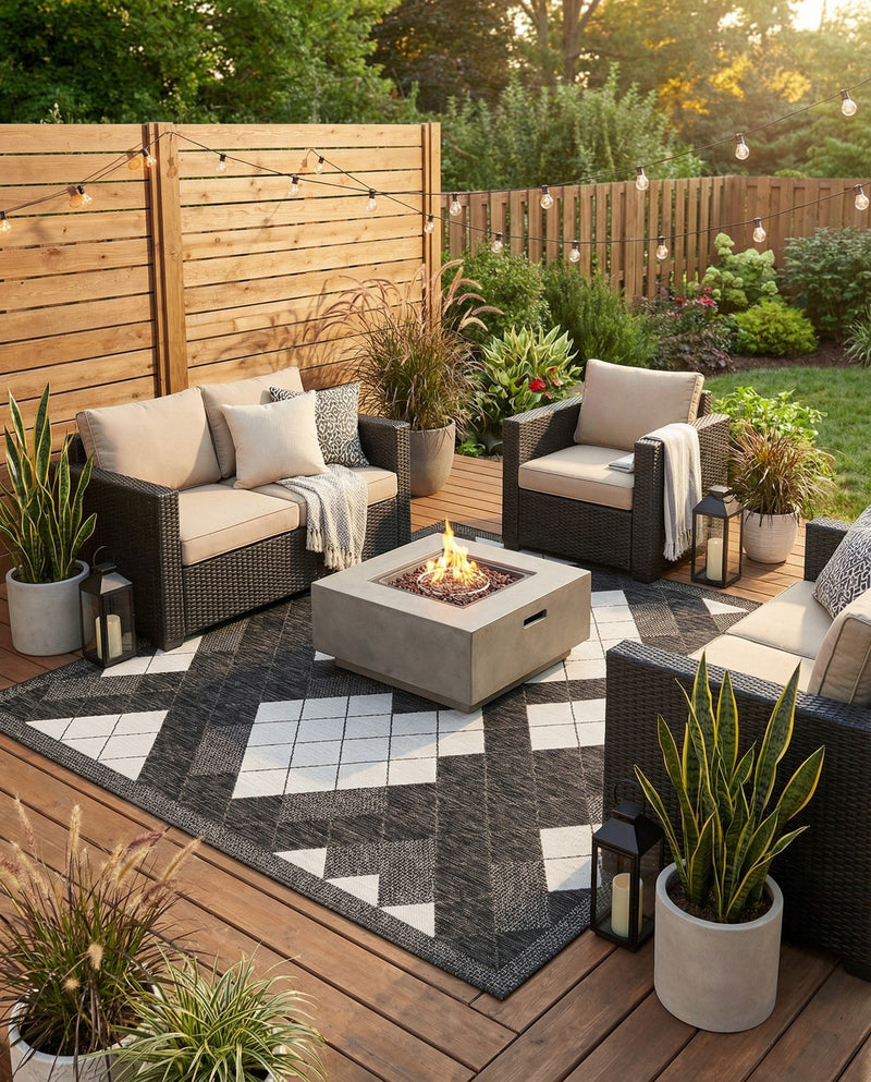 Urban Terrace Collection Area Rug -  Williamsburg Square Black and White  lifestyle 35