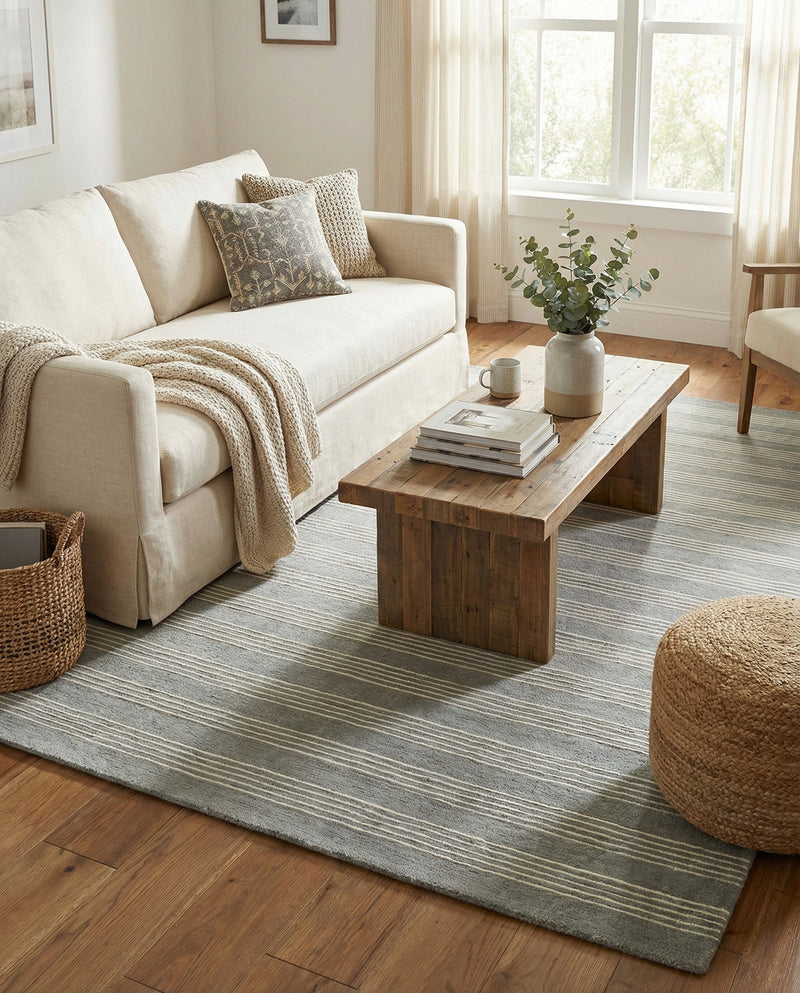 Hampton Stripes Wool Collection Area Rug - Montauk Rectangle Earl Gray  lifestyle 33