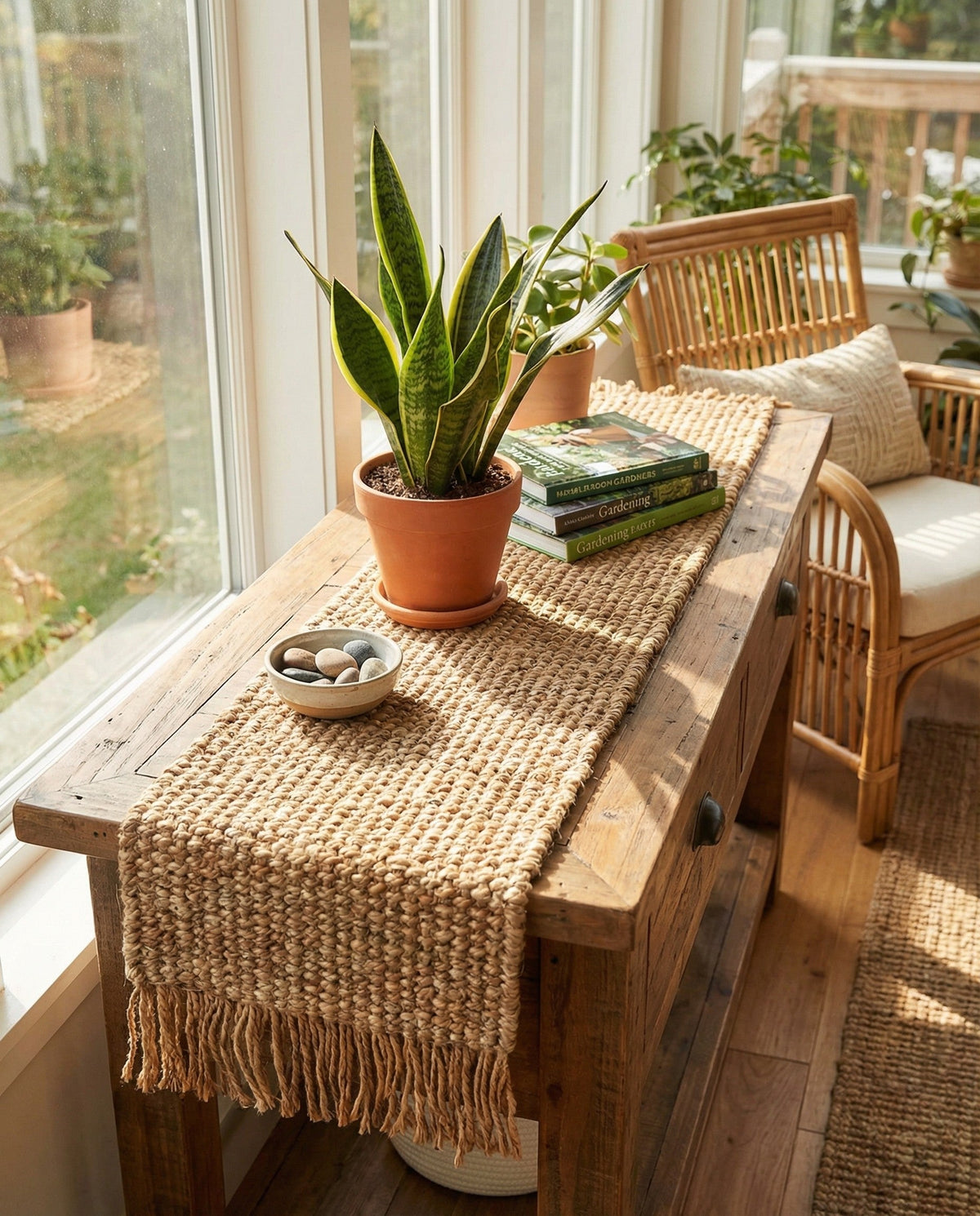 Savannah Jute Collection Area Rug - Seashore Table Runner Natural  lifestyle 175