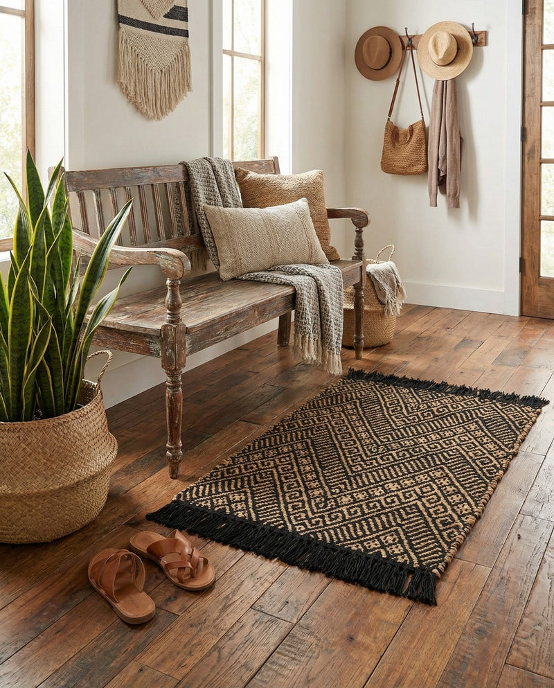 Woven Seaside Jute Collection Area Rug - Oia Rectangle Black and Natural  lifestyle 18