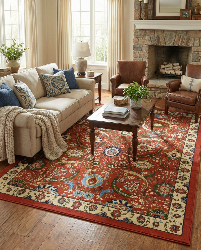 Tabriz Tapestry Collection Area Rug - Sahand (Terracotta) Rectangle Terracotta  lifestyle 17