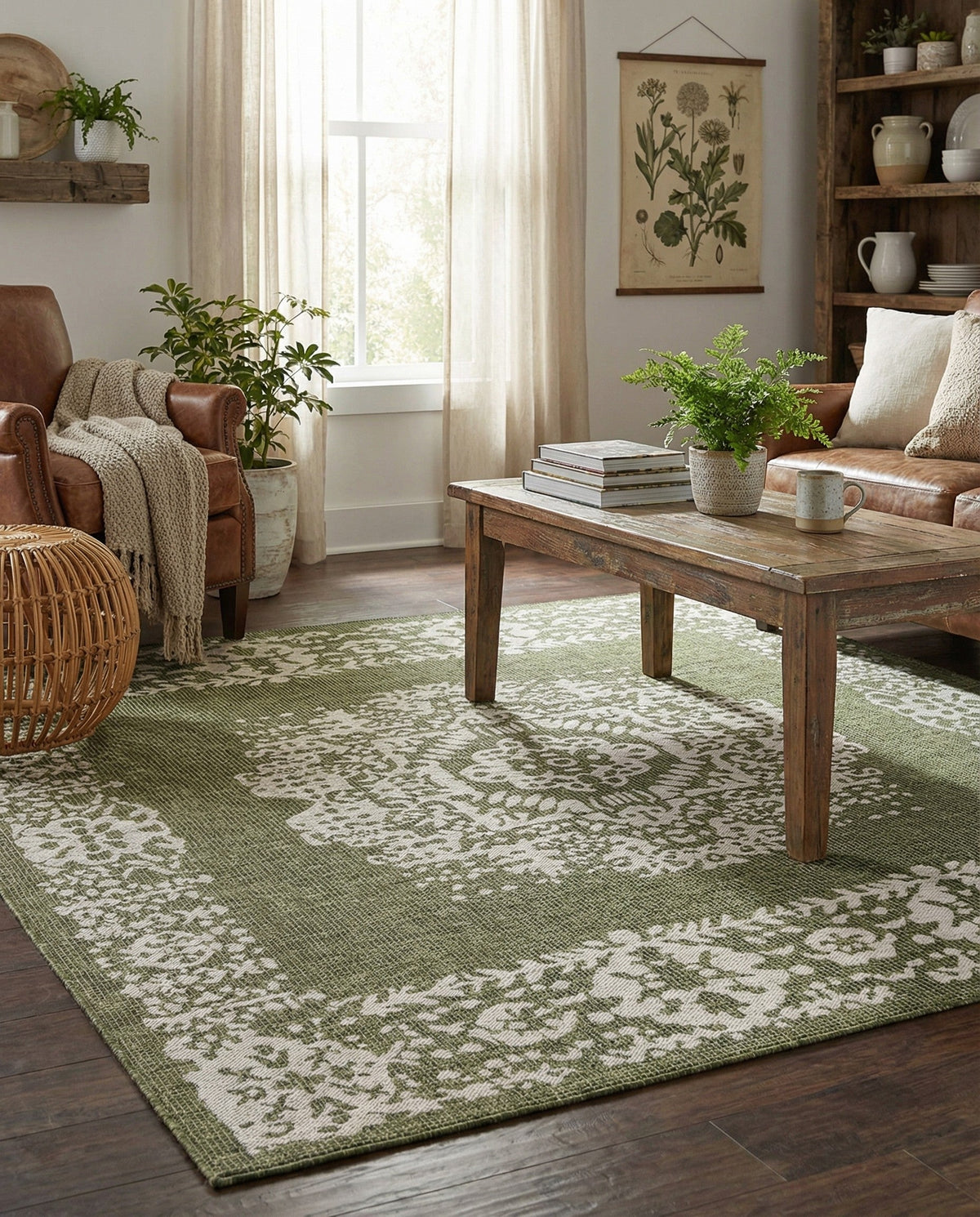 Patio Heritage Collection Area Rug - Savannah (Green) Square Green  lifestyle 91