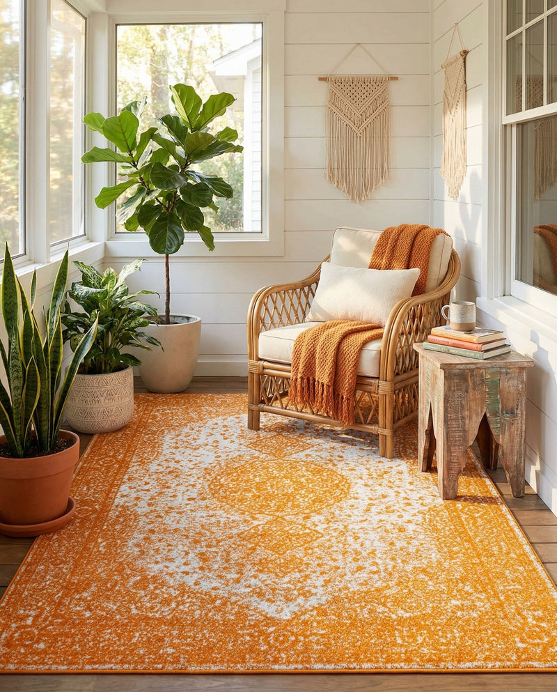 Dover Terrace Collection Area Rug - Marina (Orange) Rectangle Orange  lifestyle 13