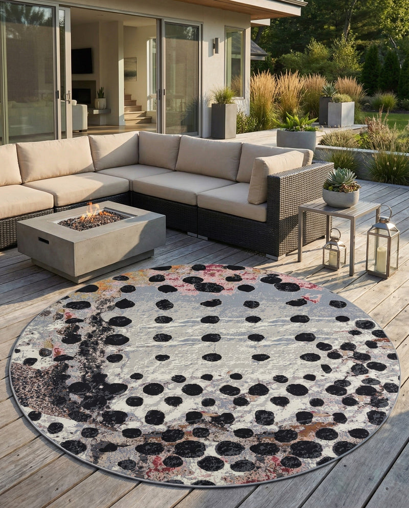 Urban Terrace Collection Area Rug -  Piazza Round White and Black  lifestyle 50