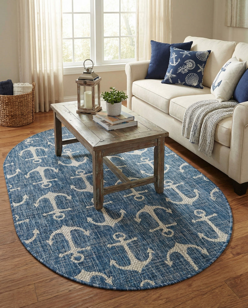 Seaside Haven Rugs Collection Area Rug - Sapphire (Blue) Oval Blue  lifestyle 30