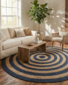 Woven Seaside Jute Collection Area Rug - Nautilus Round Navy Blue Natural  lifestyle 55