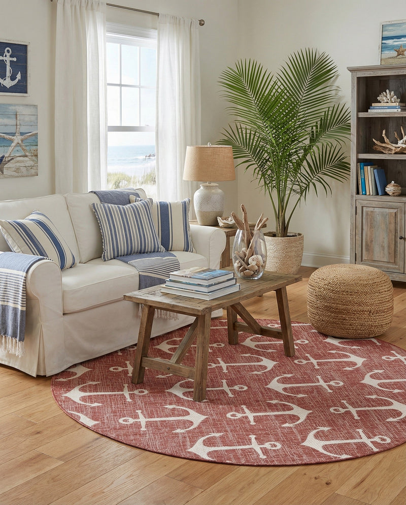 Seaside Haven Rugs Collection Area Rug - Sapphire (Rust Red) Round Rust Red  lifestyle 55