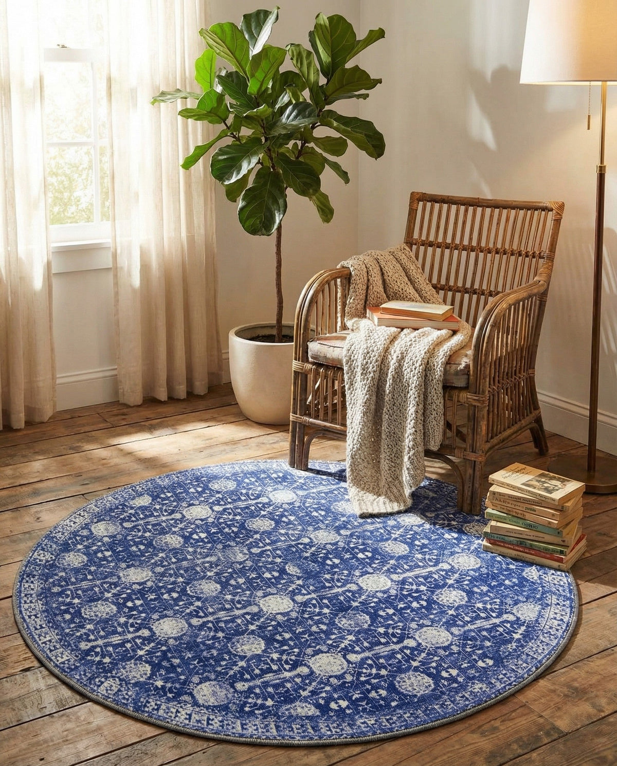 Heritage Elegance Collection Area Rug -  Chatsworth Round Navy Blue  lifestyle 106
