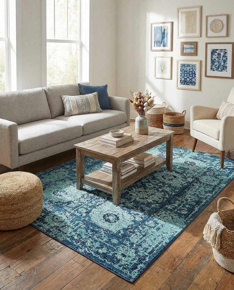 Chateau Elegance Collection Area Rug -  Louvre Rectangle Blue  lifestyle 80