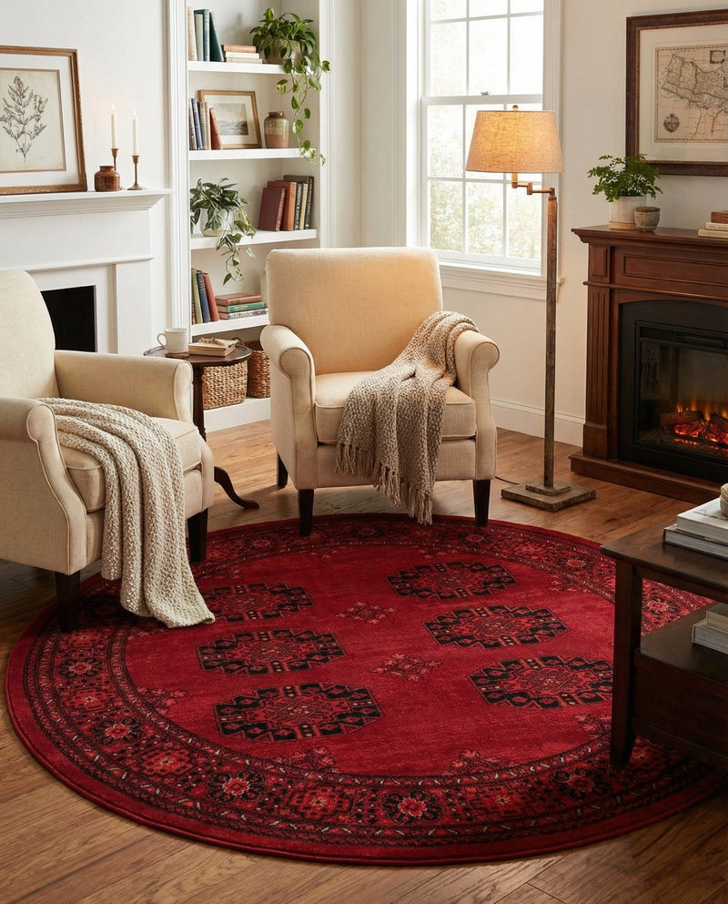 Samarkand Elegance Collection Area Rug -  Fergana Round Red  lifestyle 41