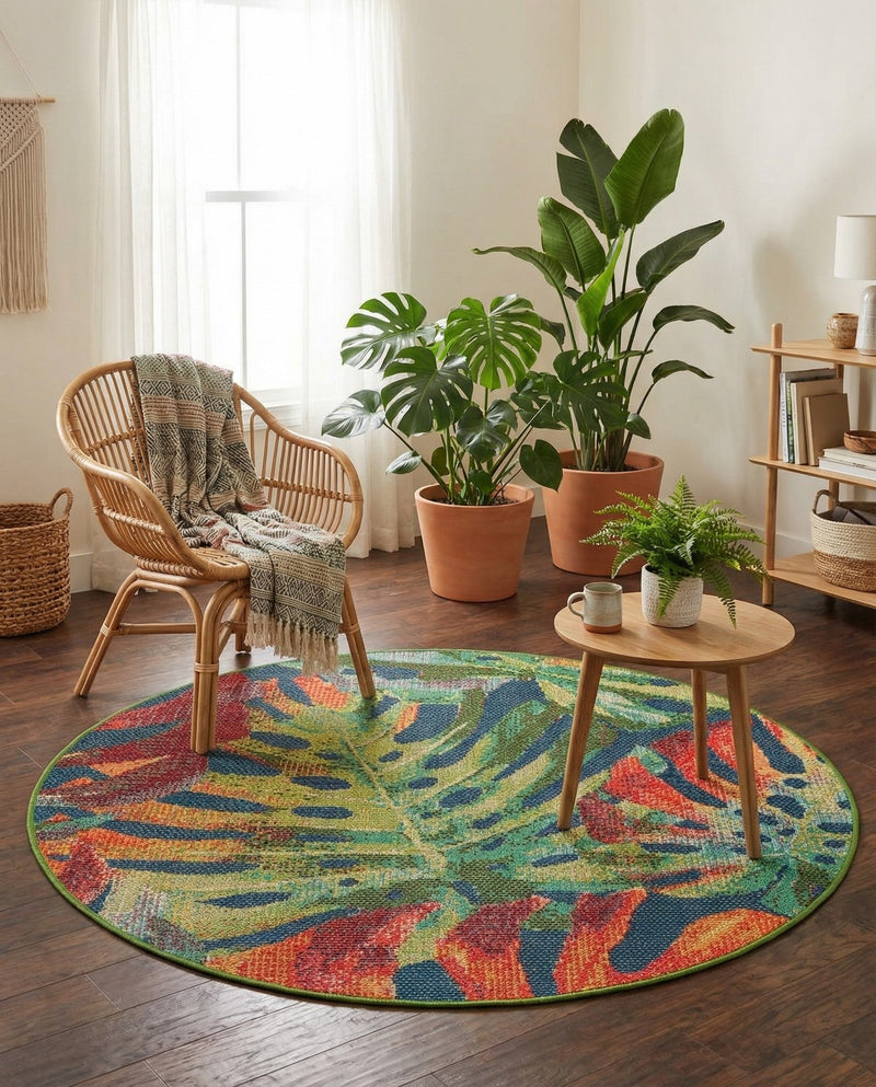 Coastal Terrace Collection Area Rug -  Pier Round Multi  lifestyle 73