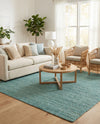 Woven Seaside Jute Collection Area Rug - Savannah (Turquoise) Square Turquoise  lifestyle 46