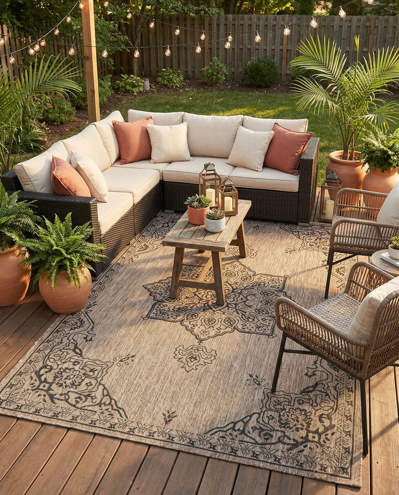 Patio Heritage Collection Area Rug -  Charleston (Beige) Rectangle Beige  lifestyle 12