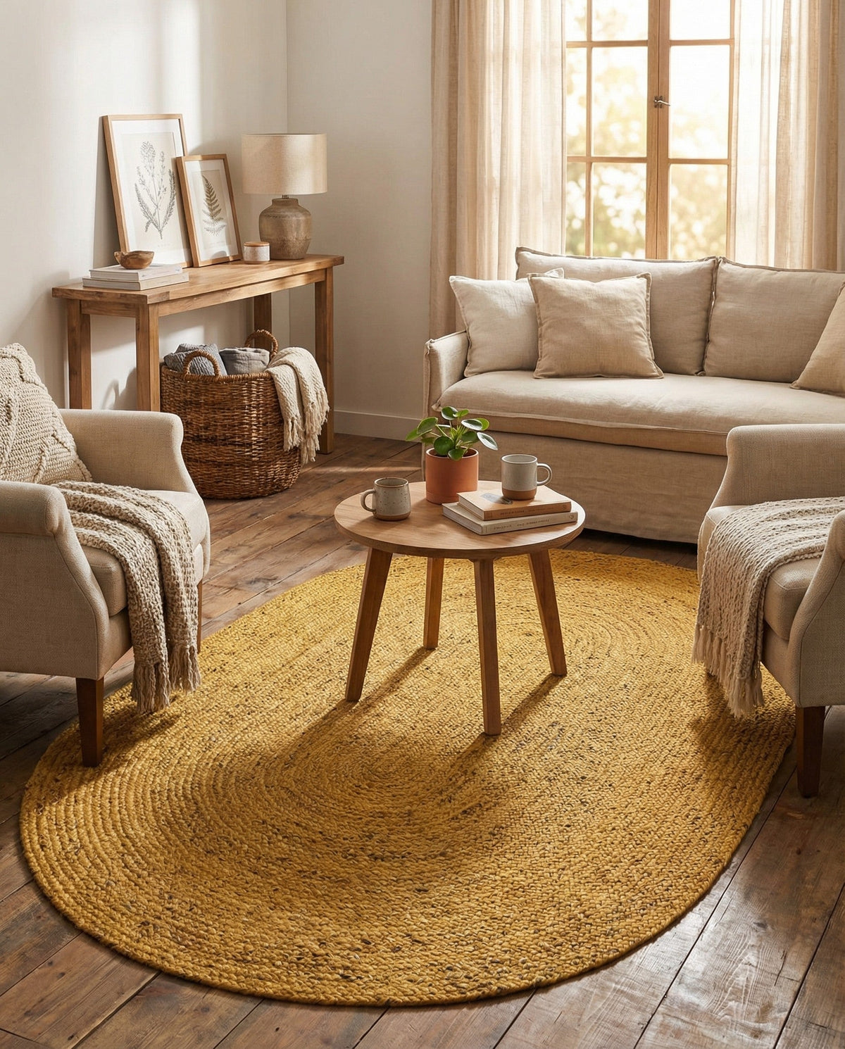 Woven Seaside Jute Collection Area Rug - Savannah (Yellow) Oval Yellow  lifestyle 88