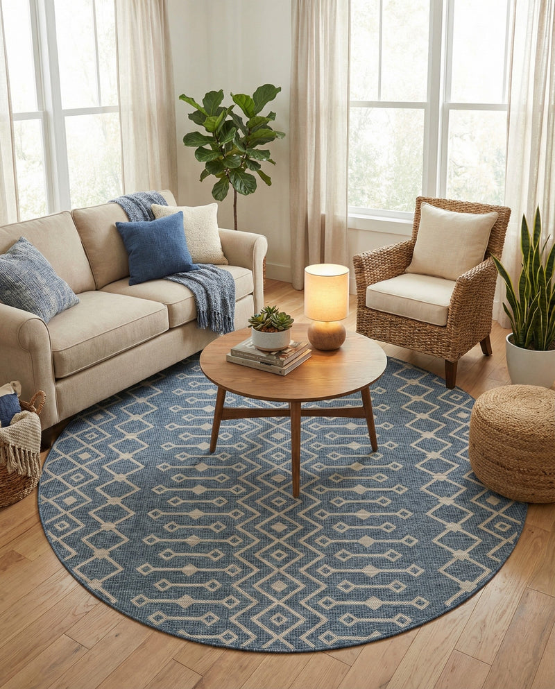 Savannah Pergola Collection Area Rug -  Pergola (Blue) Round Blue  lifestyle 69