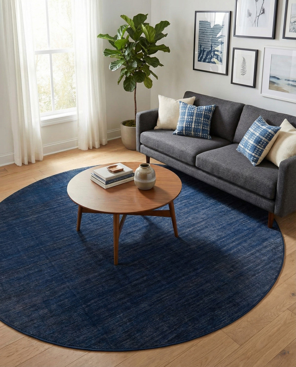 Soho Elegance Collection Area Rug - Chelsea (Navy Blue) Round Navy Blue  lifestyle 39