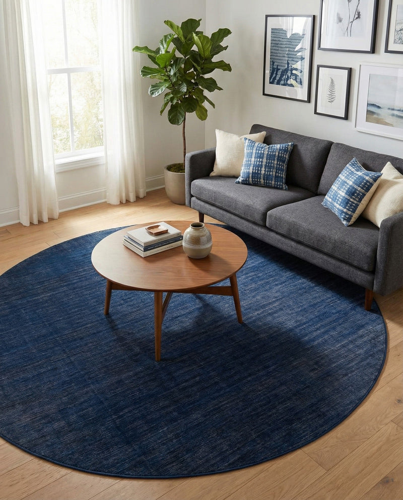 Soho Elegance Collection Area Rug - Chelsea (Navy Blue) Round Navy Blue  lifestyle 39