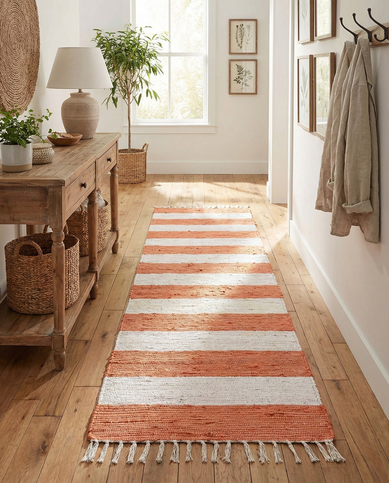 Tassel Trail Collection Area Rug - Pathway (Coral and Ivory) Runner Coral and Ivory  lifestyle 49