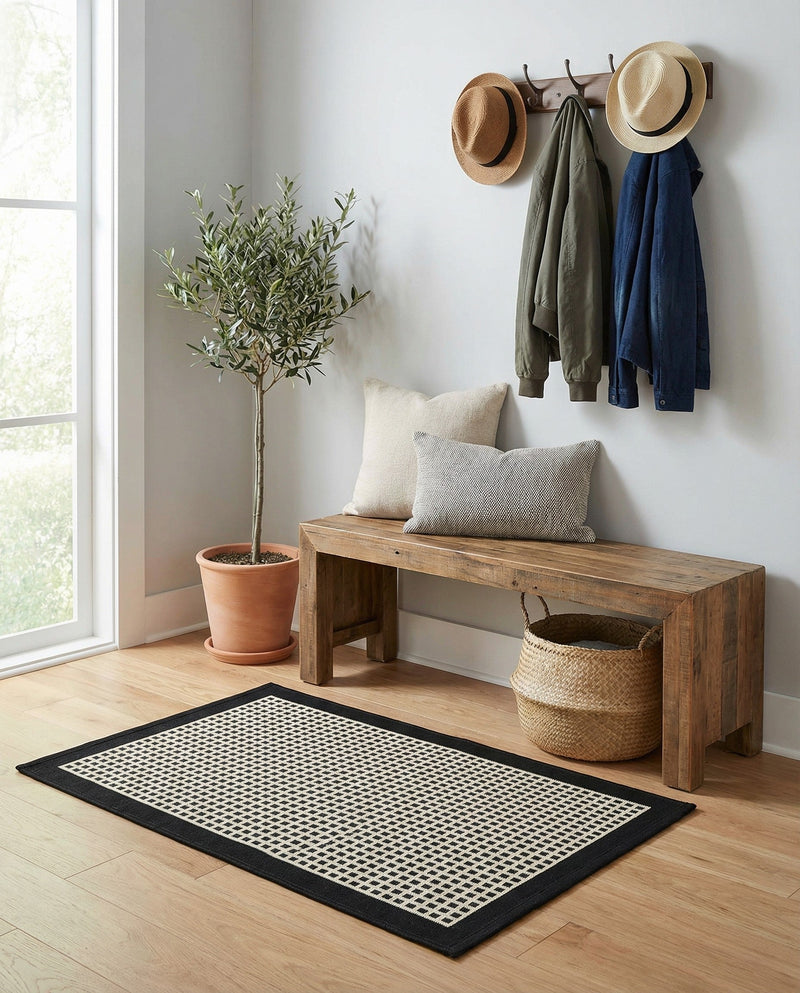 Terrace Fringe Collection Area Rug - Oceanside Rectangle Black  lifestyle 9