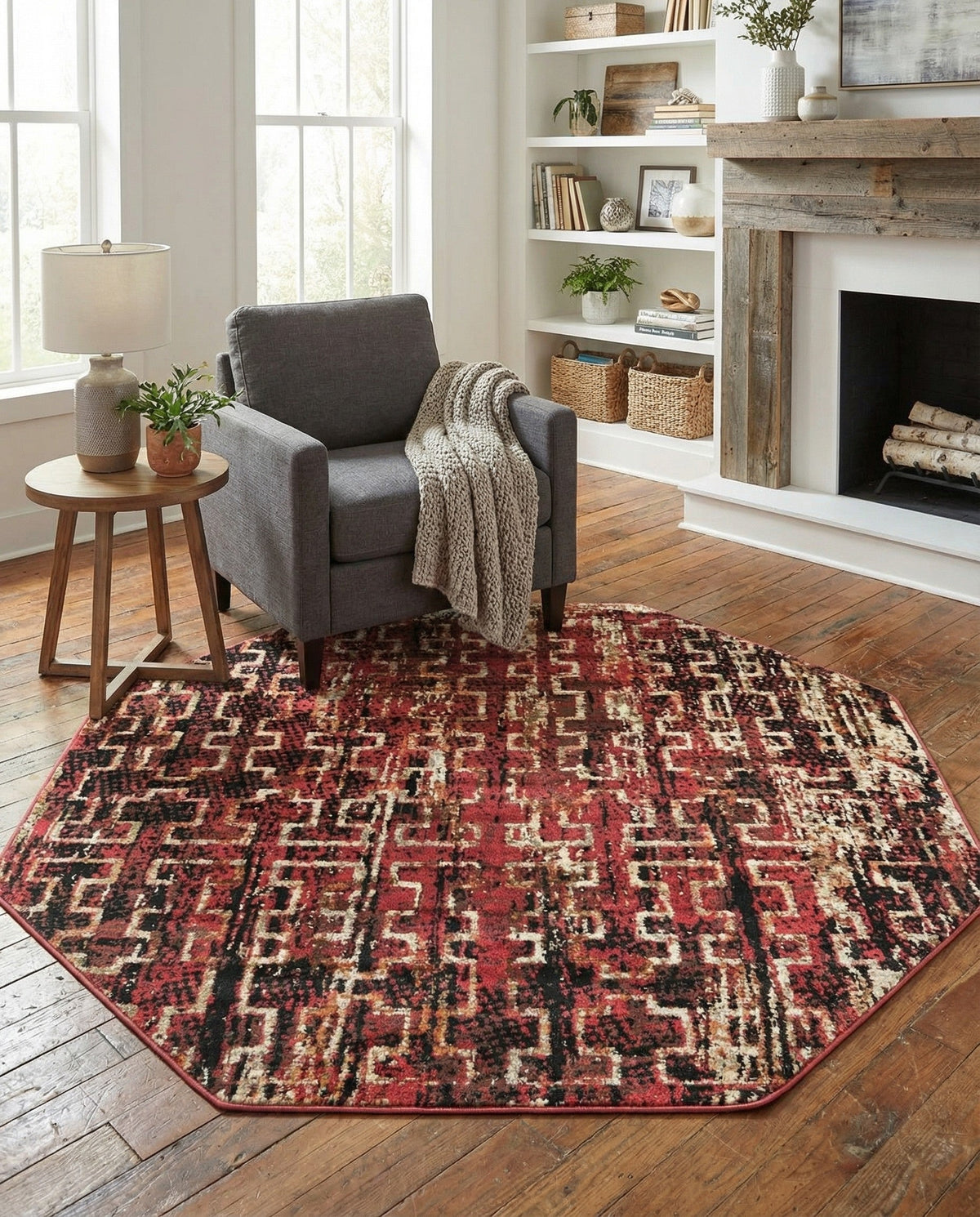Neptune Elegance Collection Area Rug -  Proteus Octagon Burgundy  lifestyle 129