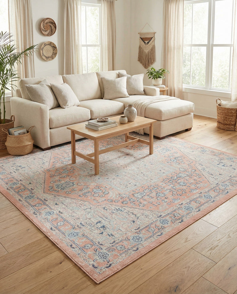 Savannah Series Collection Area Rug - Charleston (Powder Pink) Square Powder Pink  lifestyle 56