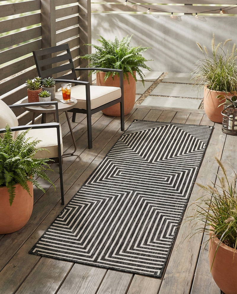 Urban Terrace Collection Area Rug -  Astoria (Black and White) Runner Black and White  lifestyle 50
