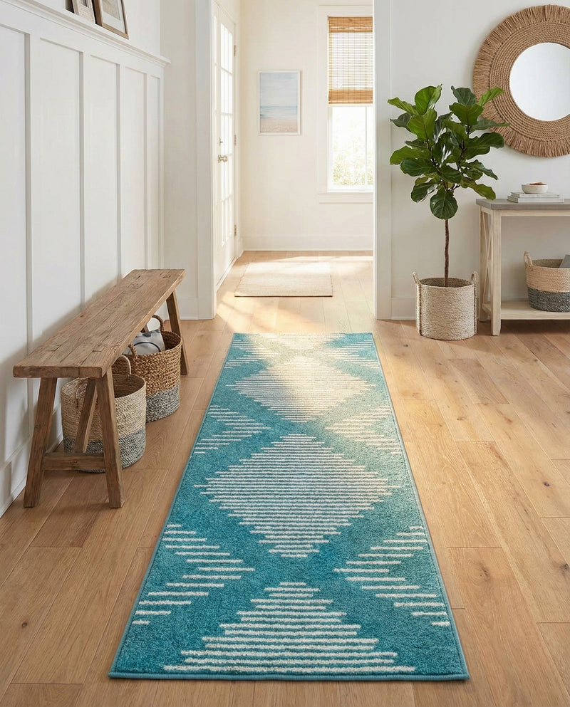 Seychelles Stripes Collection Area Rug - Mahe (Turquoise) Runner Turquoise  lifestyle 14