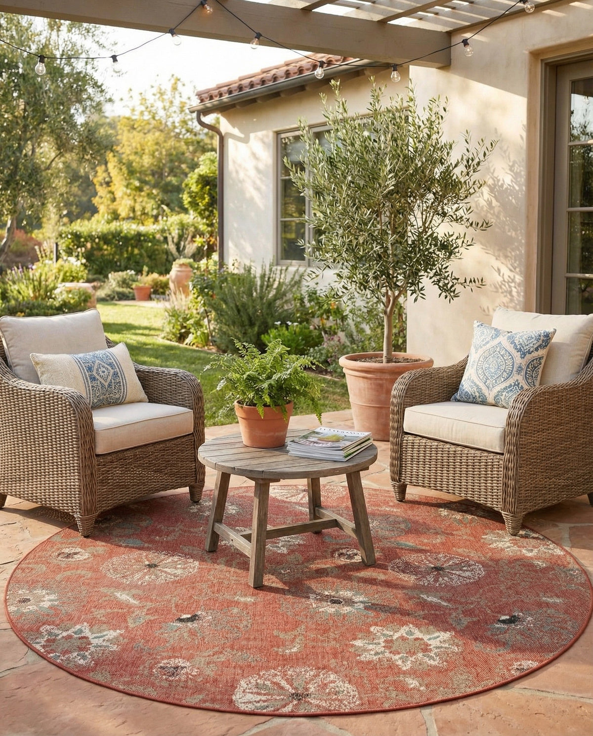 Seaside Blooms Collection Area Rug - Seychelles Round Terracotta  lifestyle 143