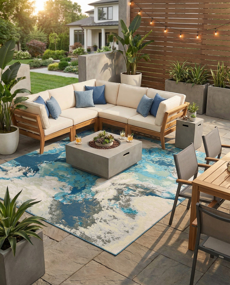 Urban Terrace Collection Area Rug -  Gazebo Square Blue and Ivory  lifestyle 40