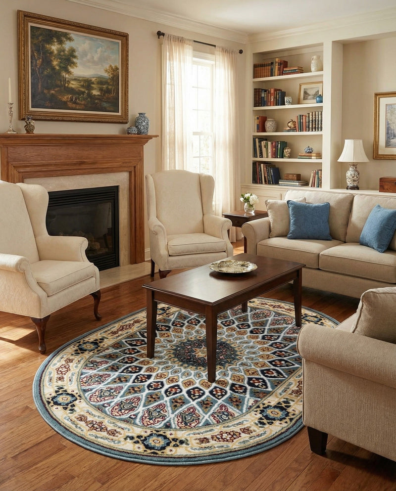 Persian Elegance Collection Area Rug -  Hamedan (Blue) Oval Blue  lifestyle 86