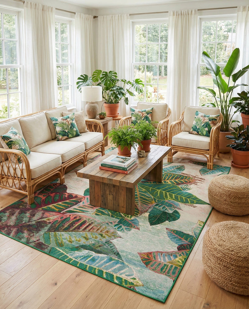 Seaside Blooms Collection Area Rug -  Fern Rectangle Multi  lifestyle 56